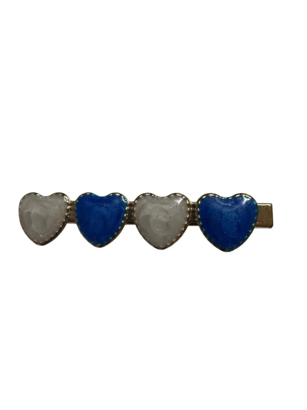 Heart Shaped Blue White Gold Hair Clip Barrette Accessory